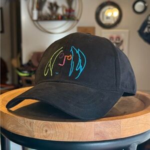 Black faux Suede John Lennon Imagine Cap with Colorful Embroidery
